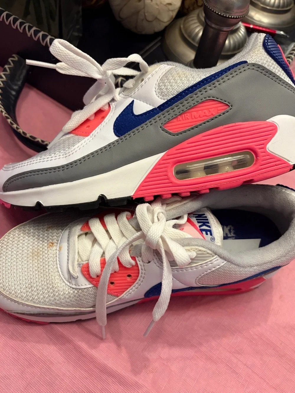 Nike Air Max 90 Pink Concord White Pink Gray Blue Mesh Women's Sneakers 7.5